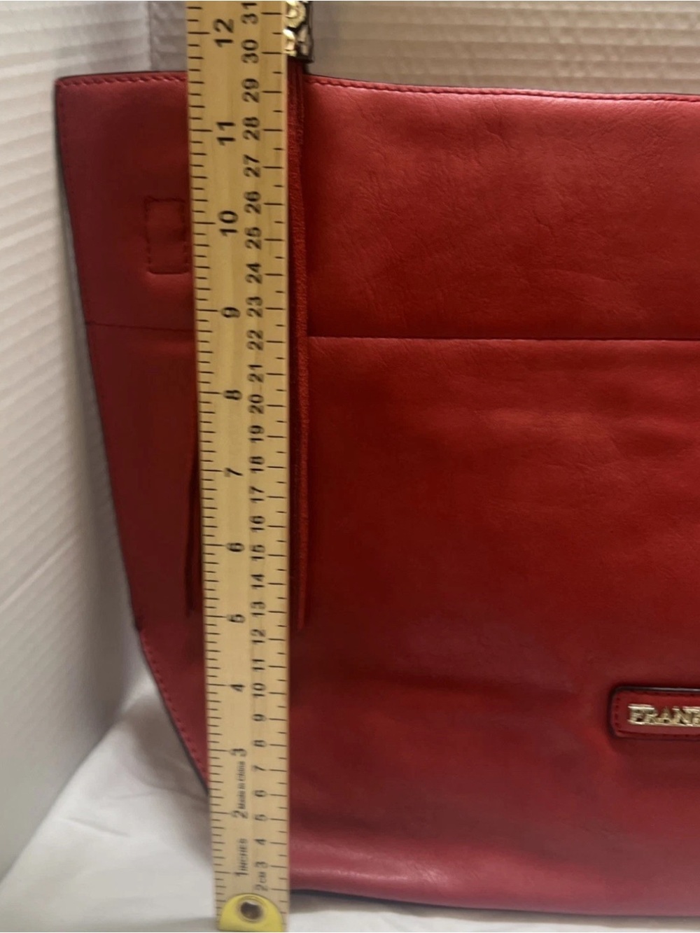 Frank Lyman Design Red Leather Tassel Shoulder Bag with Gold Accents - Picture 7 of 13